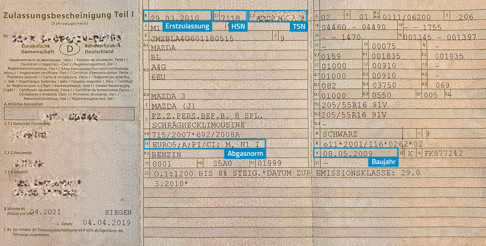 Lkw Führerschein Verlängern ärztliche Untersuchung Zulassungsbescheinigung Teil 1: Was steht im Fahrzeugschein?